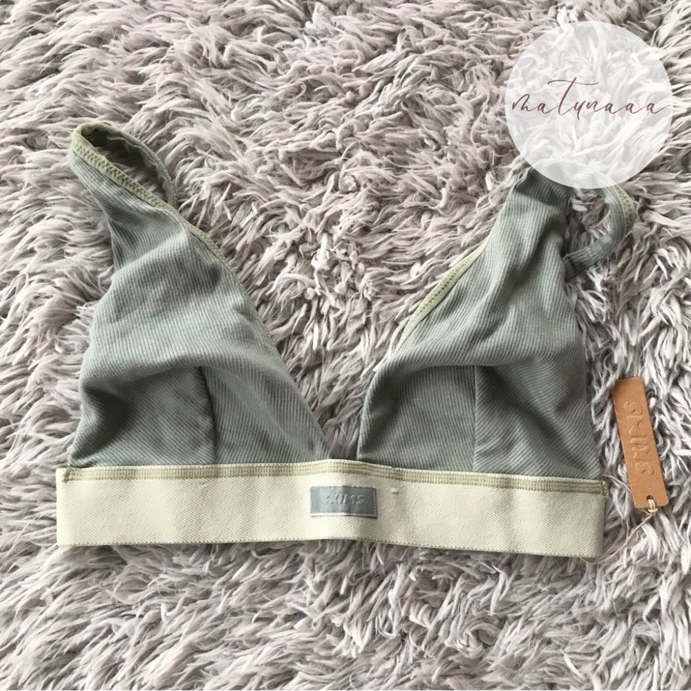 Skims Cotton Plunge Bralette in Mineral M